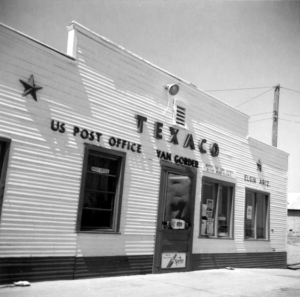 Building exterior with signage Texaco, US Post Office, Van Gorder, Elgin, Ariz.